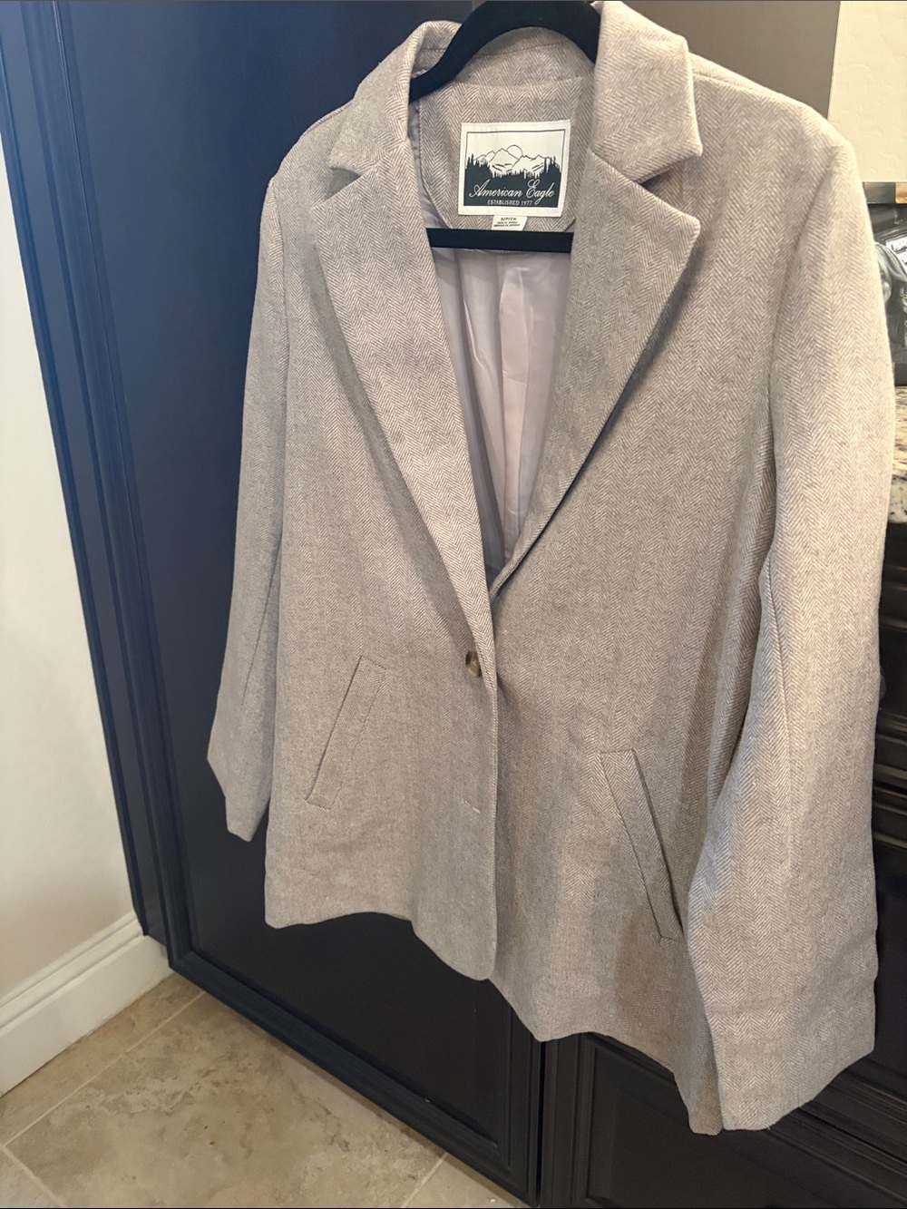 American Eagle Outfitters Light Gray Herringbone Blazer
